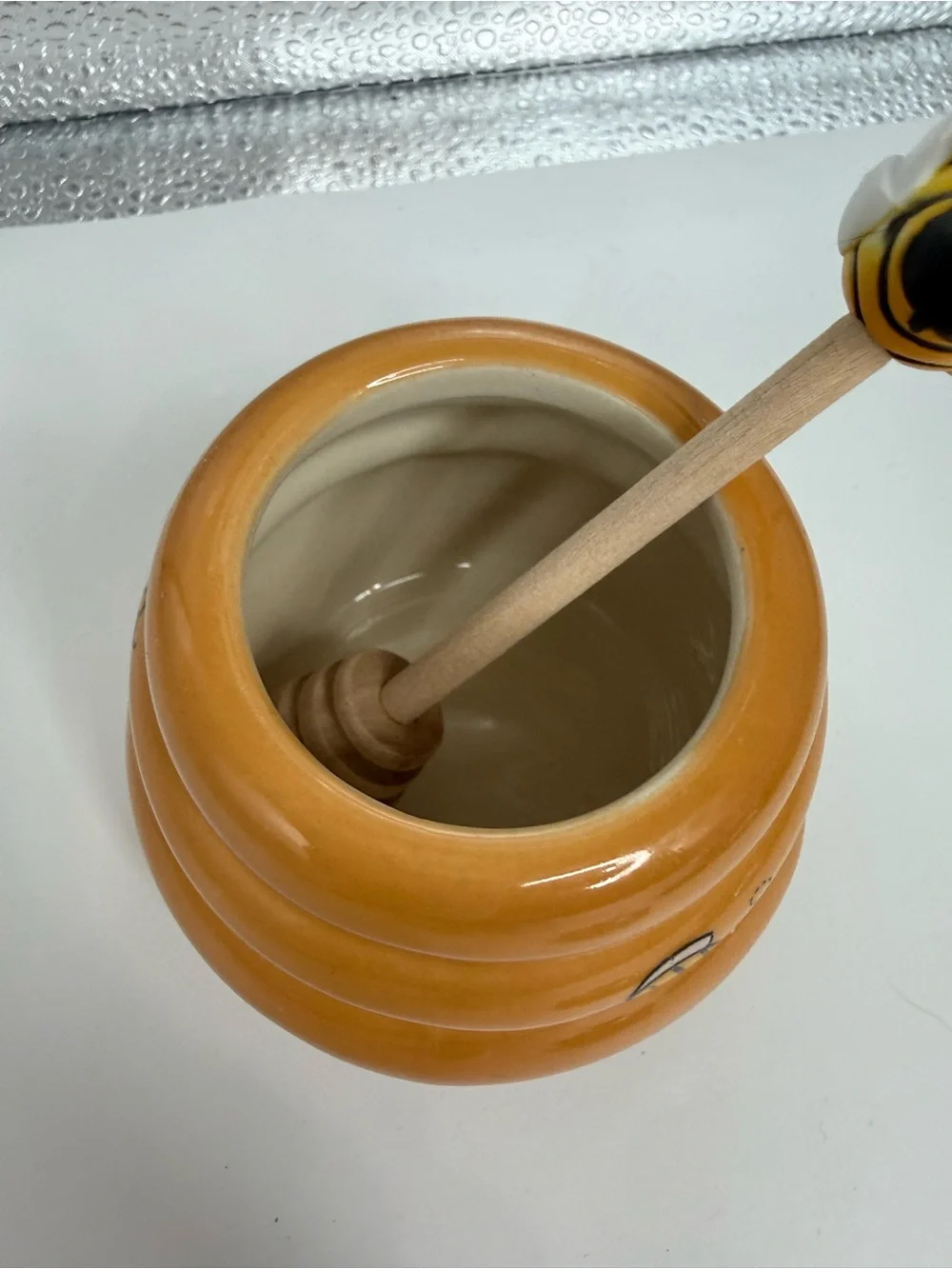 Honey jar bee  beehive honey miel stirring stick dipper farm house cottage core
